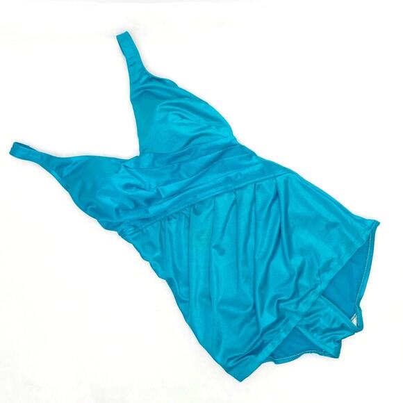 Vintage Other - Vintage 70s 80s Jantzen One Piece Swimsuit Bathing Suit Pinup Shiny Aqua Blue